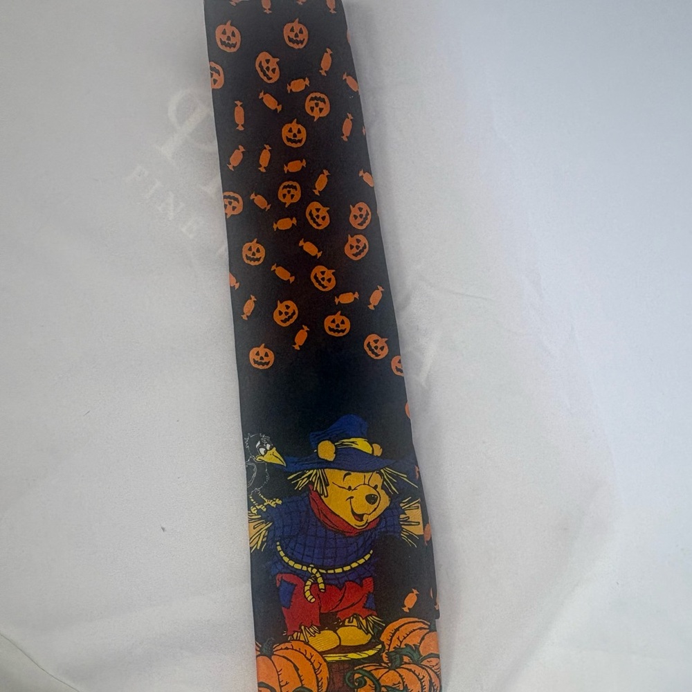 Disney Halloween Tie with Orange Pumpkin & Candy Motif on Black